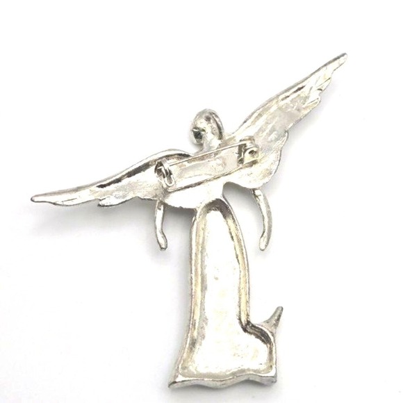 "I watch over you" Pewter Angel with Dog Silver Tone Christian Brooch / Pin - Picture 5 of 6